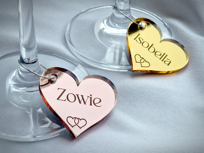 Personalised Heart Shaped Wine Glass Charms