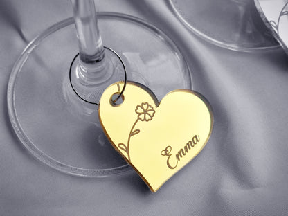 Wine Glass Name Tag With Floral Engraving