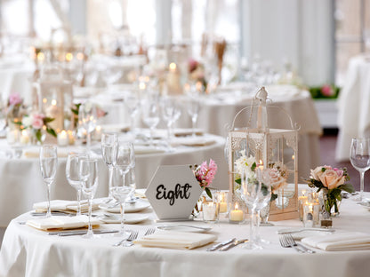 White Freestanding Hexagon Shaped Wedding Table Numbers