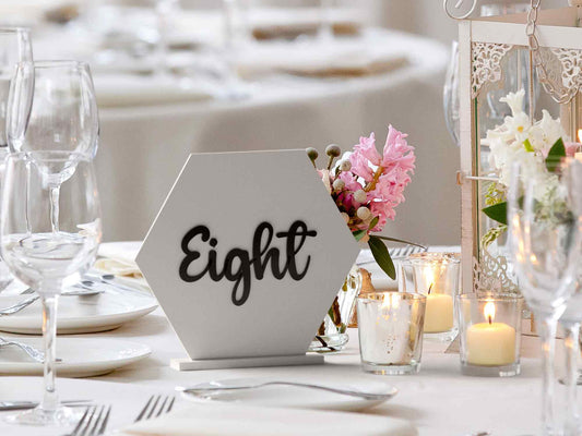 White Freestanding Hexagon Shaped Wedding Table Numbers