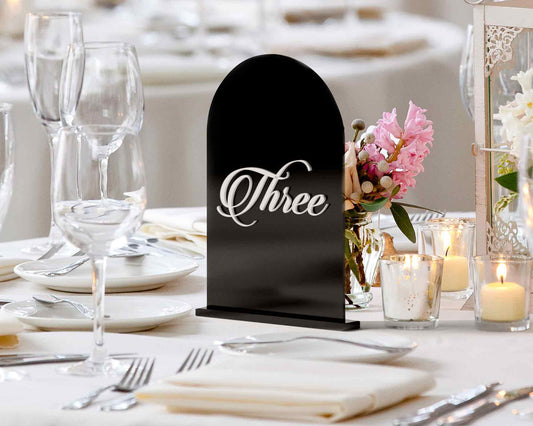 Black Acrylic Table Numbers - Multiple layer 3D Text Effect