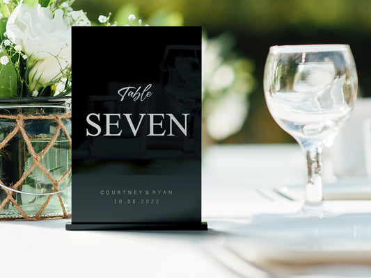 Engraved Black And White Wedding Table Number