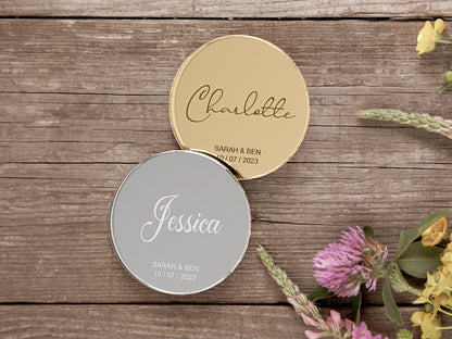 Engraved Round Wedding Name Tags With Wedding Date / Bride & Groom Names